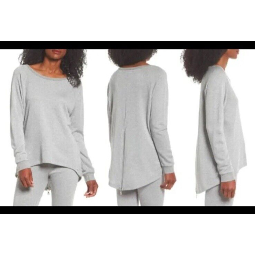 Michael Lauren Women Medium Louie High Low Sweatshirt Gray Lurex Back Zip New
